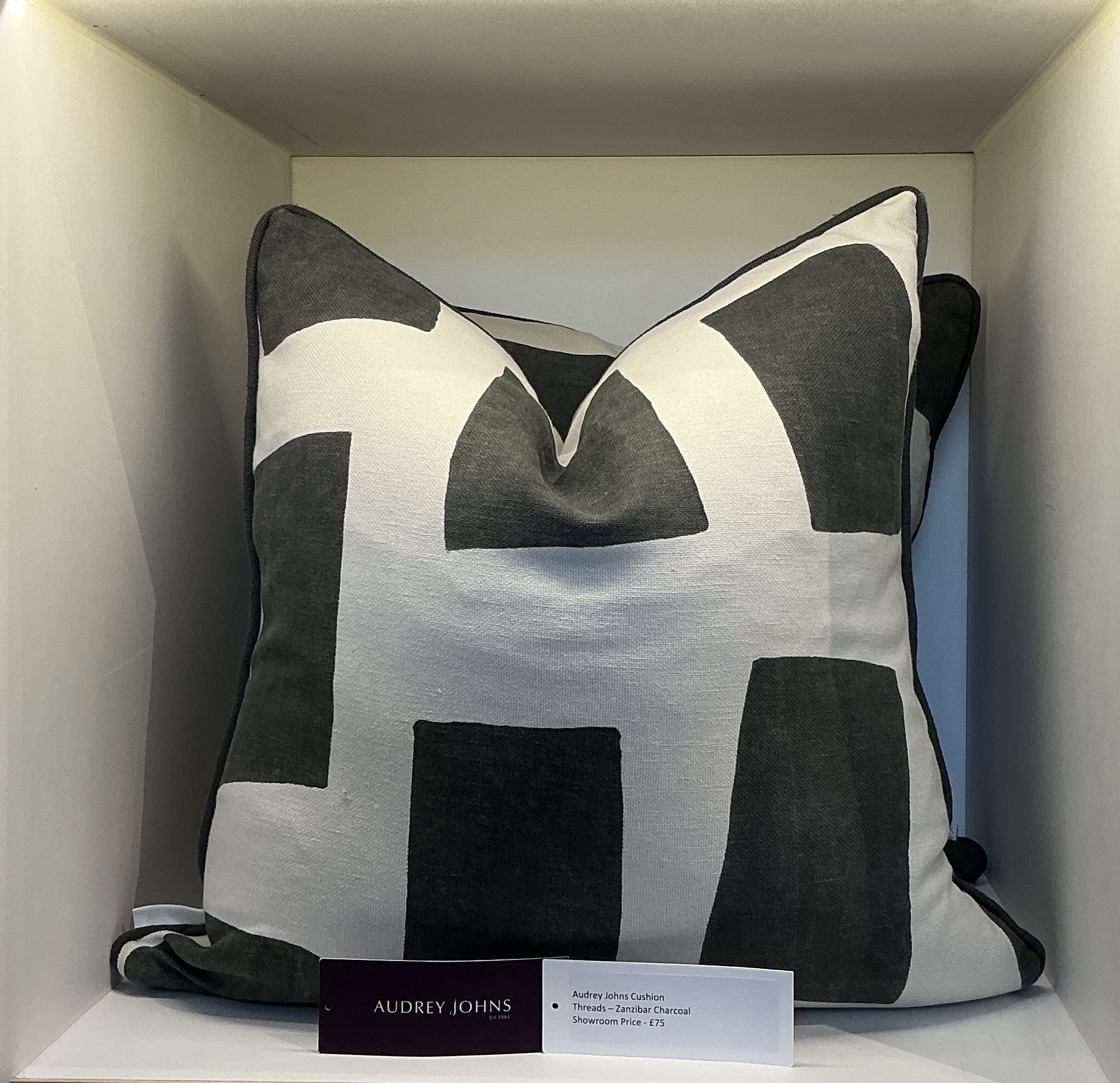 Contrast Piped Cushion - Threads Zanzibar Charcoal - Image 2