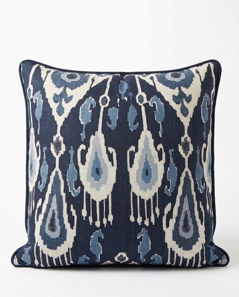 Cushion with Contrast Back and Piping - Blue
