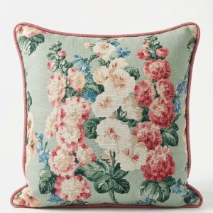 Contrast Piped Cushion - Sanderson - Hollyhocks Mint