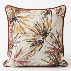 Piped Cushion - Harlequin Aucuba in Paprika